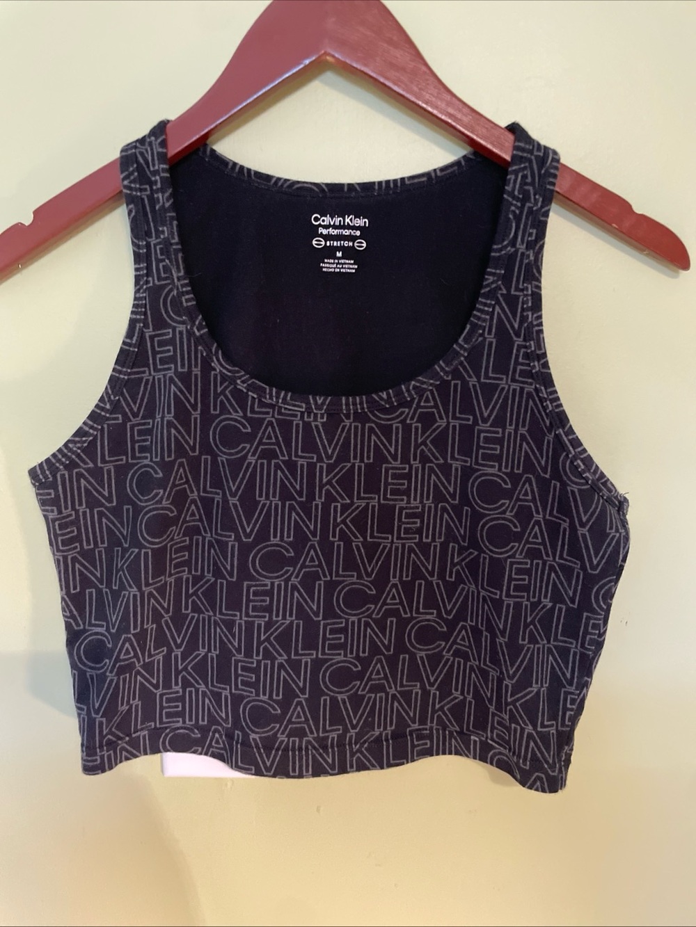 Calvin Klein Black Logo-Repeat Crop Tank Top Size Med